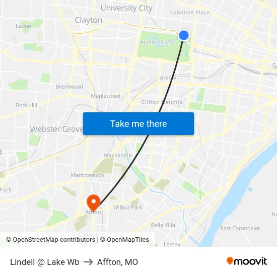 Lindell @ Lake Wb to Affton, MO map