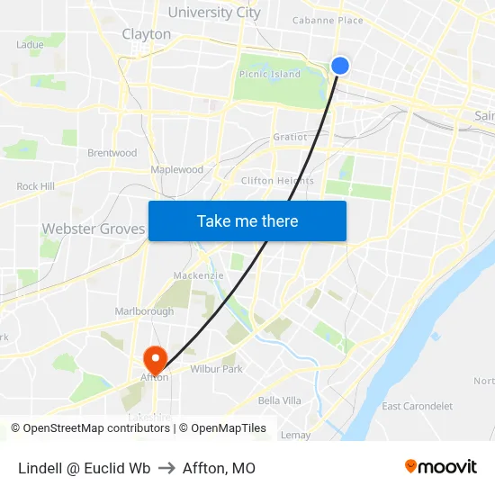 Lindell @ Euclid Wb to Affton, MO map