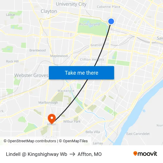 Lindell @ Kingshighway Wb to Affton, MO map