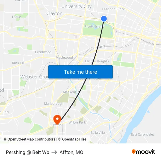 Pershing @ Belt Wb to Affton, MO map