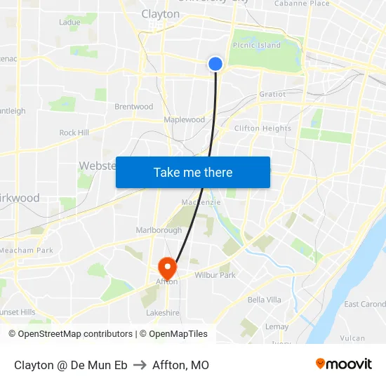 Clayton @ De Mun Eb to Affton, MO map