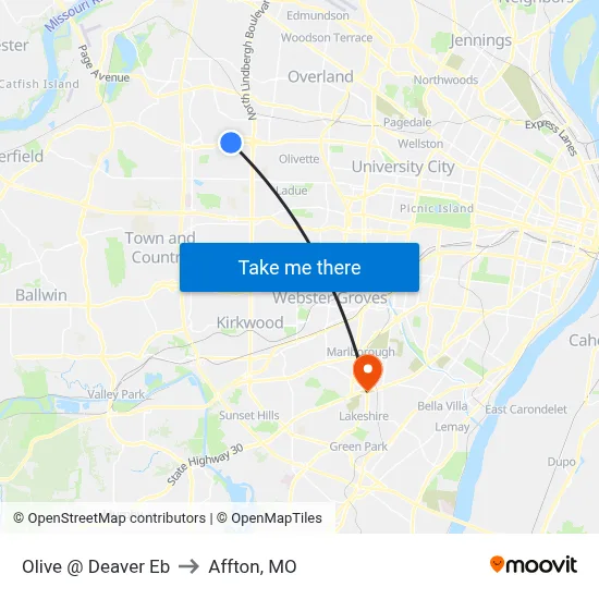 Olive @ Deaver Eb to Affton, MO map