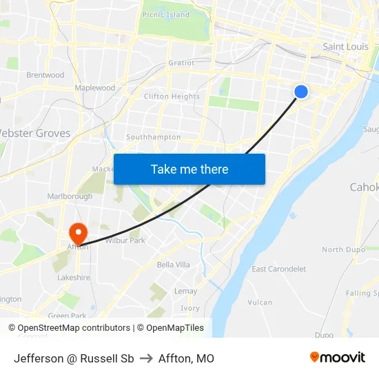 Jefferson @ Russell Sb to Affton, MO map