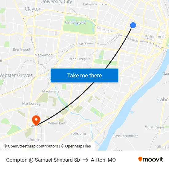 Compton @ Samuel Shepard Sb to Affton, MO map