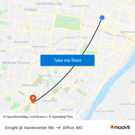 Enright @ Vandeventer Wb to Affton, MO map