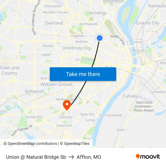 Union @ Natural Bridge Sb to Affton, MO map