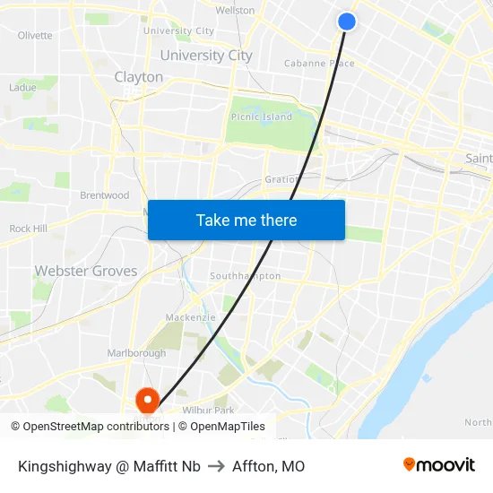 Kingshighway @ Maffitt Nb to Affton, MO map