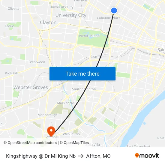 Kingshighway @ Dr Ml King Nb to Affton, MO map