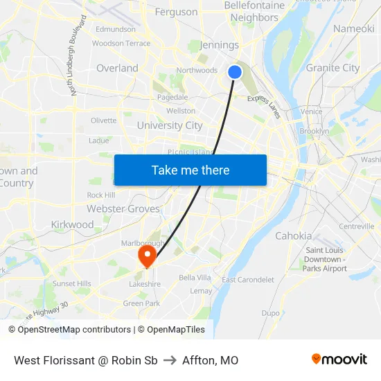 West Florissant @ Robin Sb to Affton, MO map