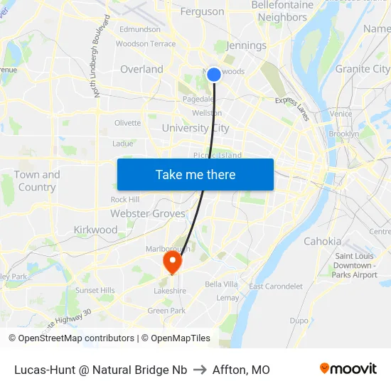 Lucas-Hunt @ Natural Bridge Nb to Affton, MO map