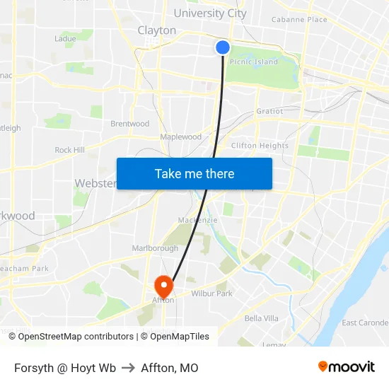 Forsyth @ Hoyt Wb to Affton, MO map