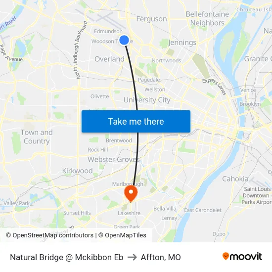 Natural Bridge @ Mckibbon Eb to Affton, MO map
