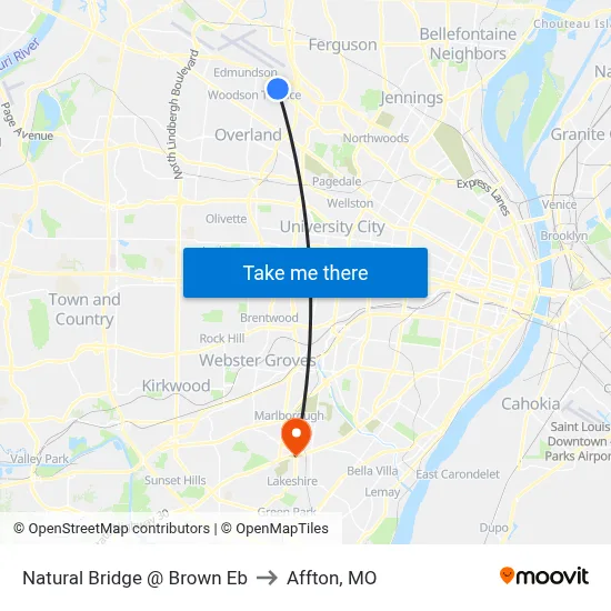 Natural Bridge @ Brown Eb to Affton, MO map