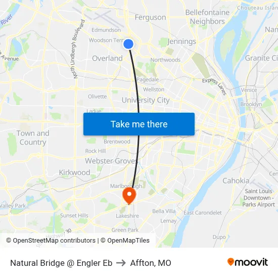 Natural Bridge @ Engler Eb to Affton, MO map