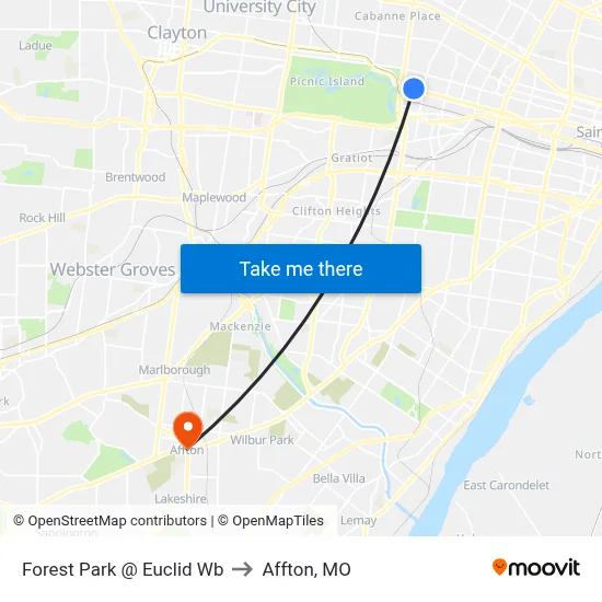 Forest Park @ Euclid Wb to Affton, MO map