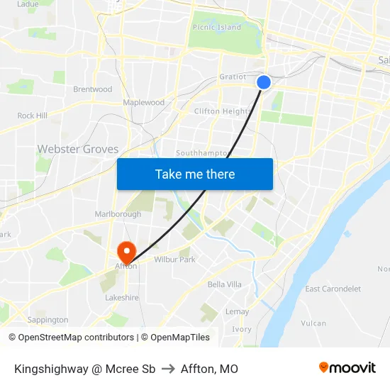 Kingshighway @ Mcree Sb to Affton, MO map