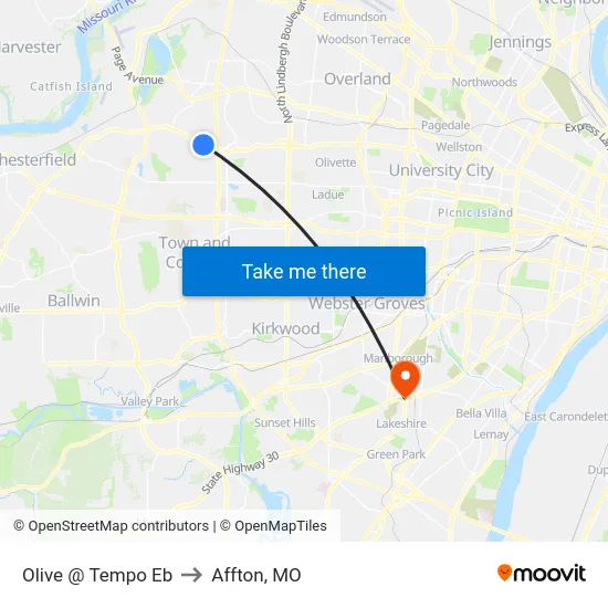 Olive @ Tempo Eb to Affton, MO map
