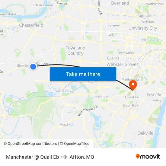 Manchester @ Quail Eb to Affton, MO map