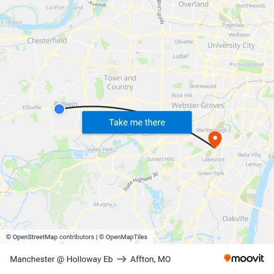 Manchester @ Holloway Eb to Affton, MO map