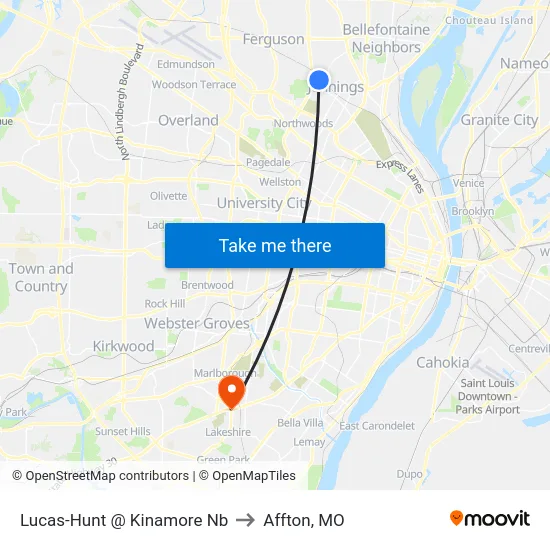 Lucas-Hunt @ Kinamore Nb to Affton, MO map
