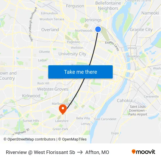 Riverview @ West Florissant Sb to Affton, MO map