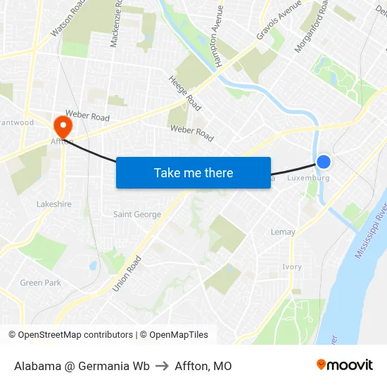 Alabama @ Germania Wb to Affton, MO map