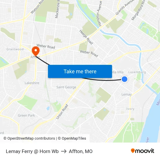 Lemay Ferry @ Horn Wb to Affton, MO map