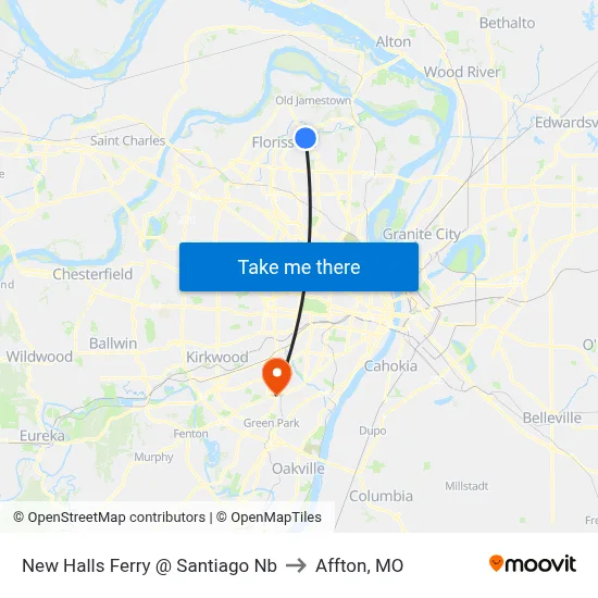 New Halls Ferry @ Santiago Nb to Affton, MO map