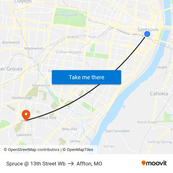 Spruce @ 13th Street Wb to Affton, MO map