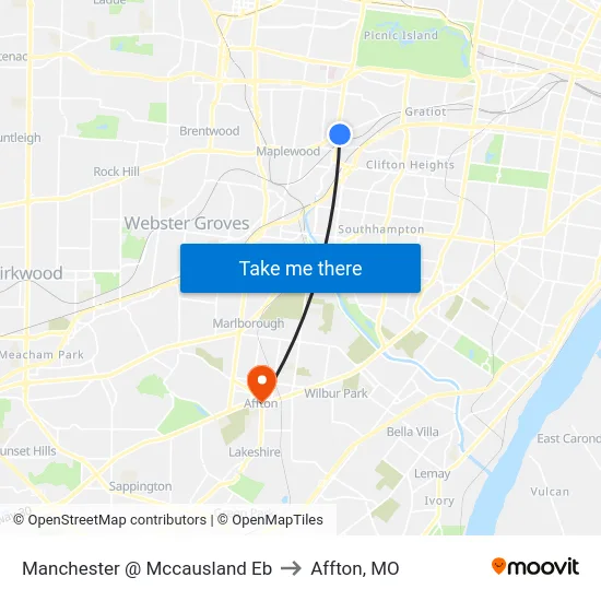 Manchester @ Mccausland Eb to Affton, MO map