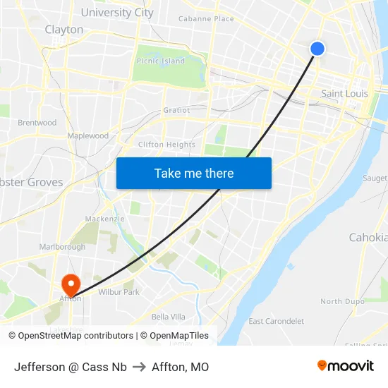 Jefferson @ Cass Nb to Affton, MO map