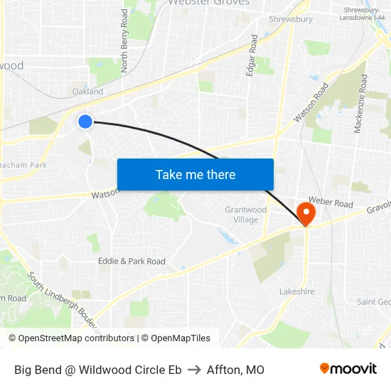 Big Bend @ Wildwood Circle Eb to Affton, MO map