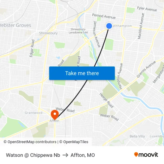 Watson @ Chippewa Nb to Affton, MO map