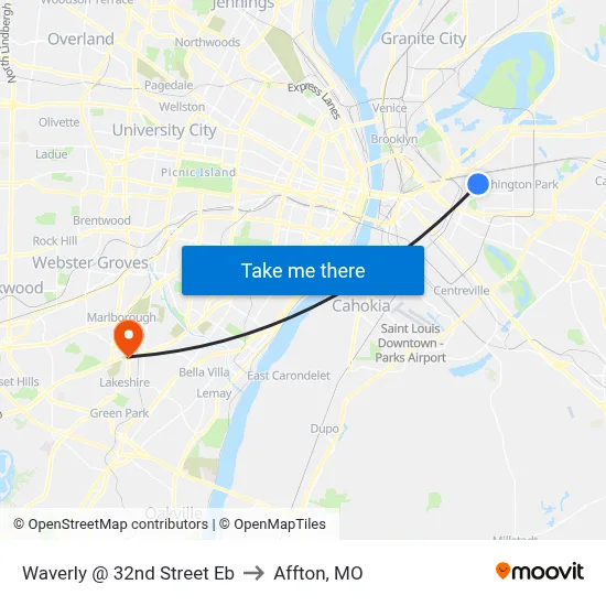 Waverly @ 32nd Street Eb to Affton, MO map