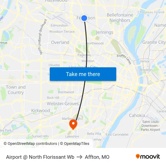Airport @ North Florissant Wb to Affton, MO map