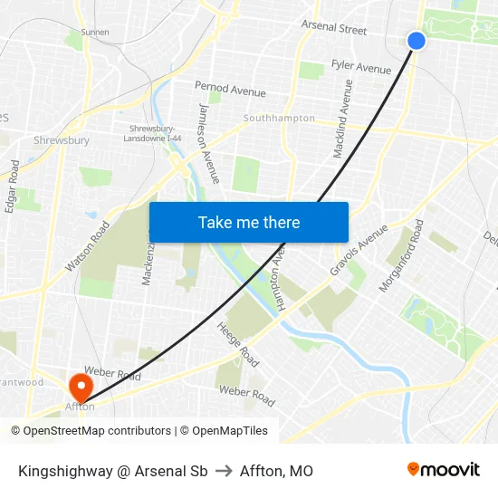 Kingshighway @ Arsenal Sb to Affton, MO map