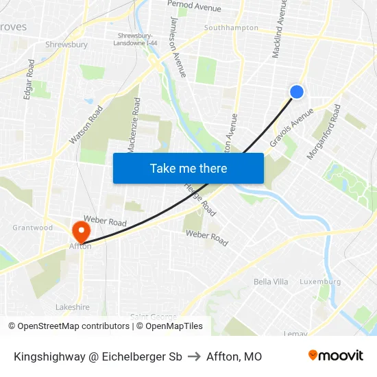 Kingshighway @ Eichelberger Sb to Affton, MO map