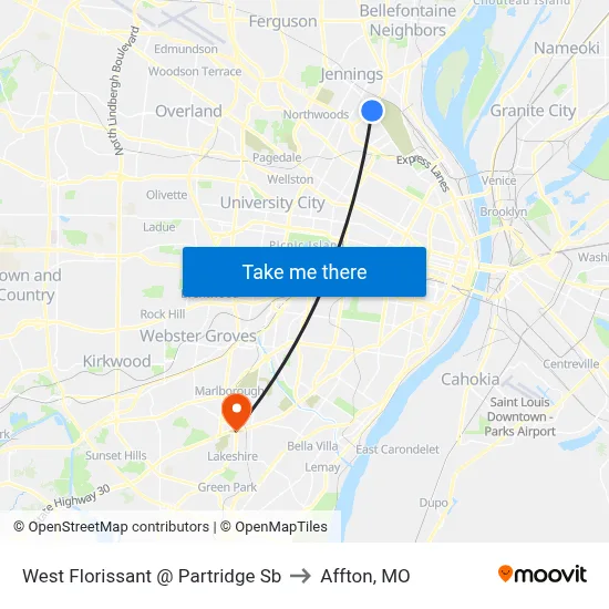 West Florissant @ Partridge Sb to Affton, MO map