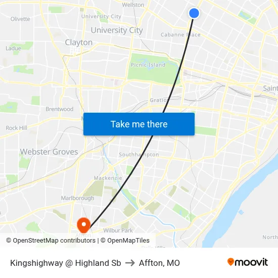 Kingshighway @ Highland Sb to Affton, MO map