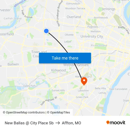New Ballas @ City Place Sb to Affton, MO map