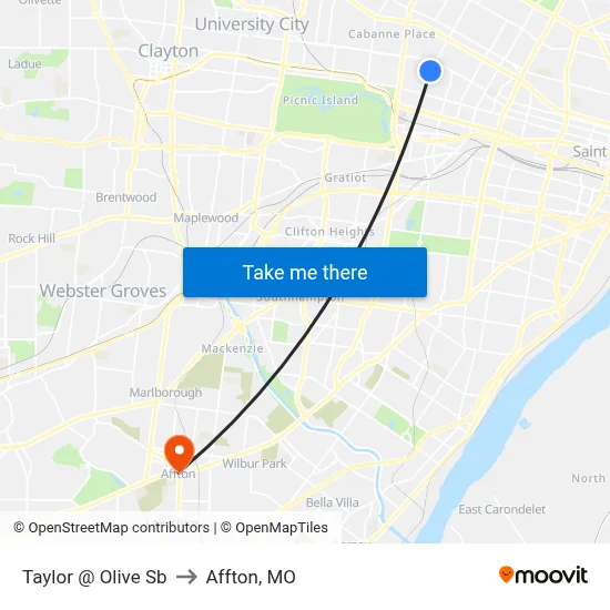 Taylor @ Olive Sb to Affton, MO map