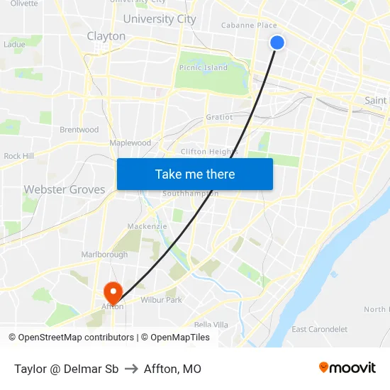 Taylor @ Delmar Sb to Affton, MO map
