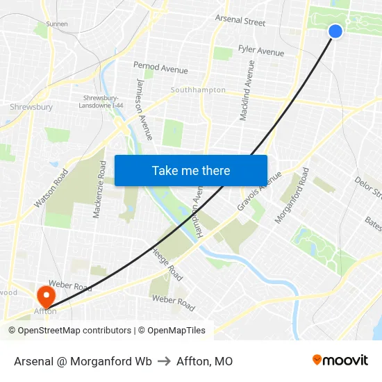 Arsenal @ Morganford Wb to Affton, MO map