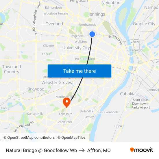 Natural Bridge @ Goodfellow Wb to Affton, MO map