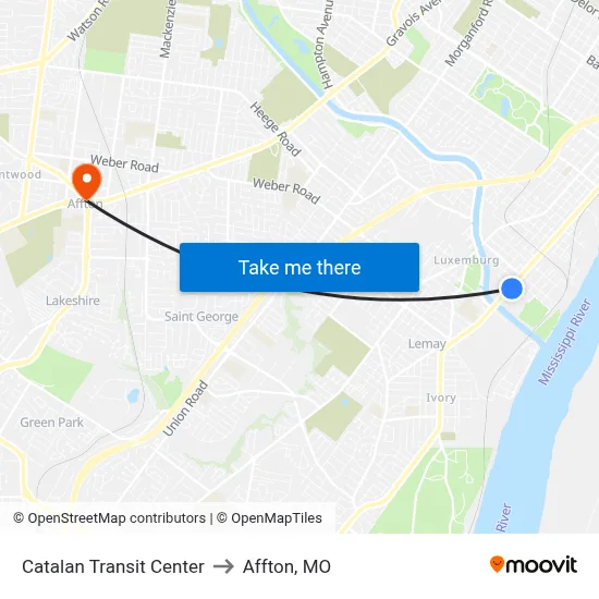 Catalan Transit Center to Affton, MO map