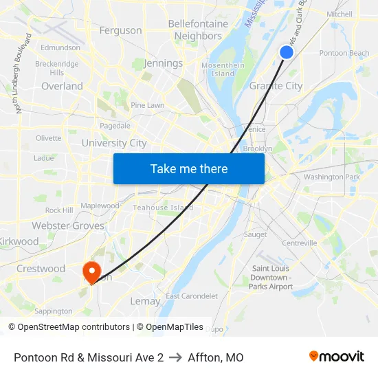 Pontoon Rd & Missouri Ave 2 to Affton, MO map