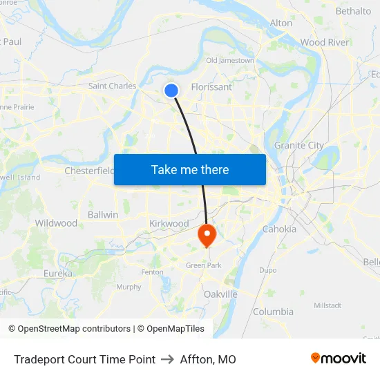 Tradeport Court Time Point to Affton, MO map