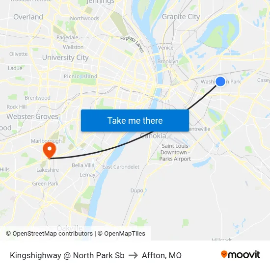 Kingshighway @ North Park Sb to Affton, MO map