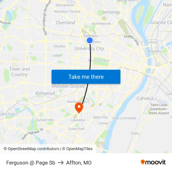 Ferguson @ Page Sb to Affton, MO map