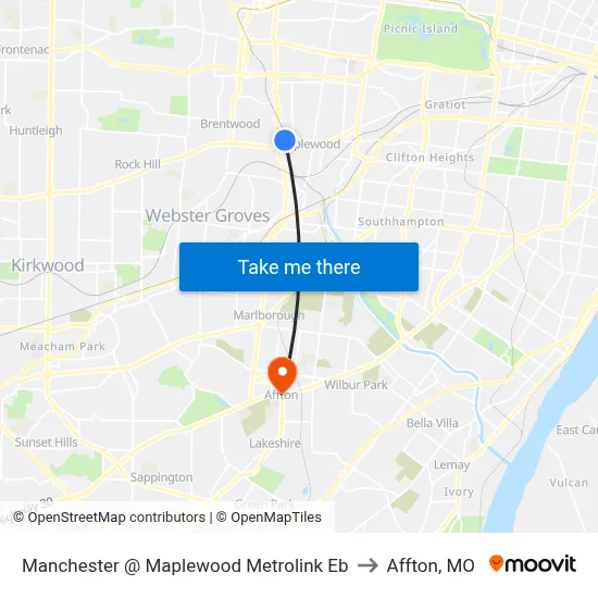 Manchester @ Maplewood Metrolink Eb to Affton, MO map